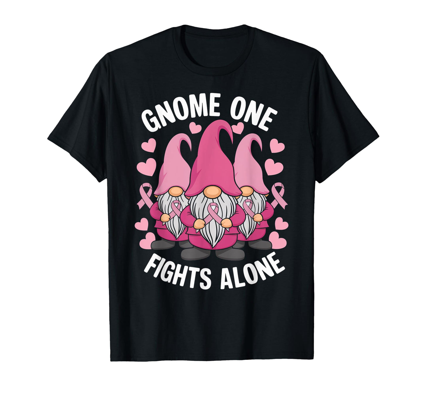 Gnome One Fights Alone Breast Cancer Awareness Pink Ribbon T-Shirt
