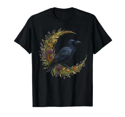 Cottagecore Halloween Crow Witchy Floral Moon Raven T-Shirt