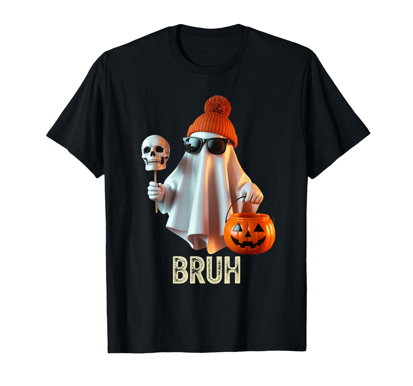 Funny Ghost Saying Bruh Halloween Meme Humor Women Men T-Shirt