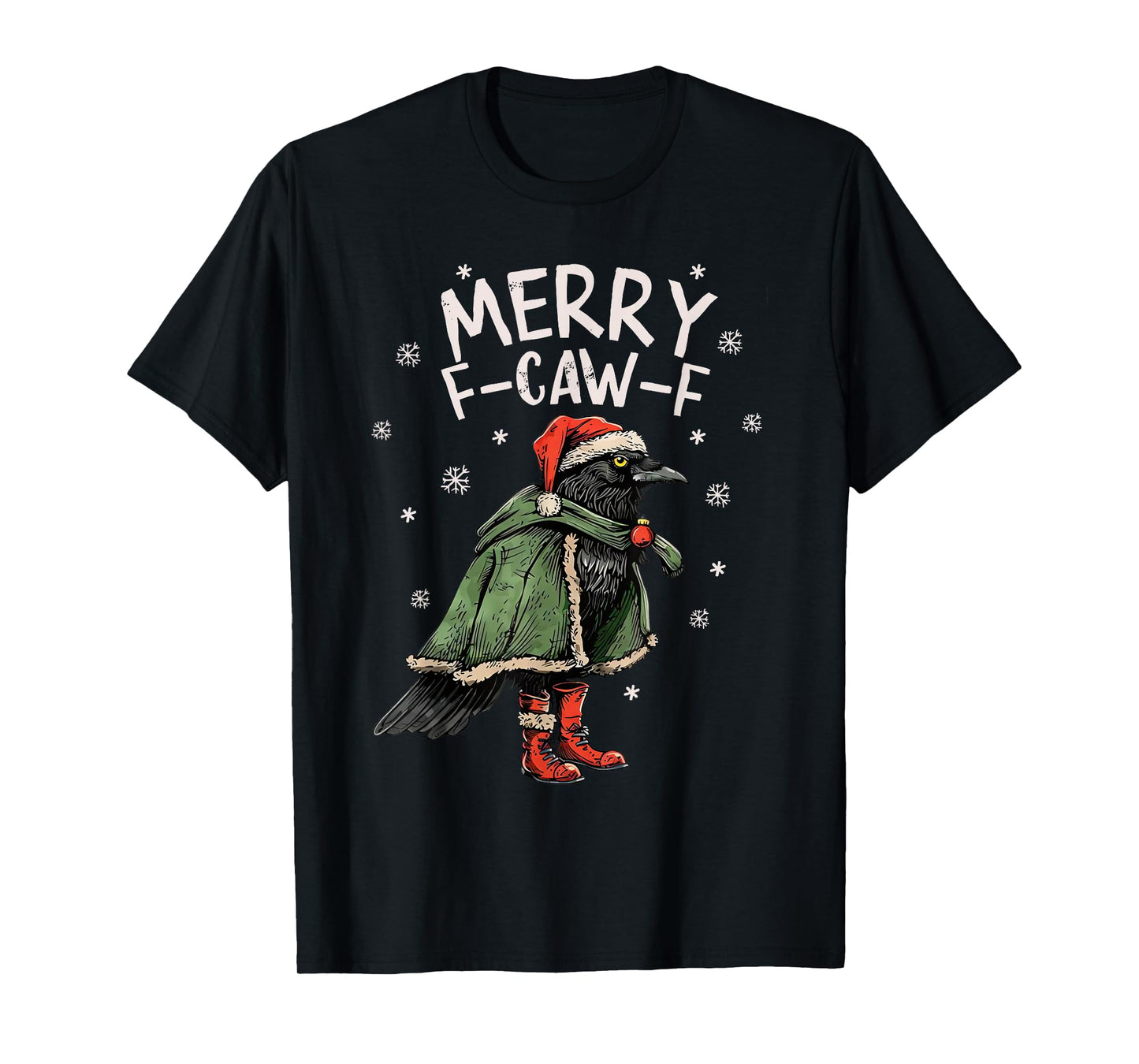 Funny Raven Merry F-Caw-F Gothic Crow Christmas Adult Humor T-Shirt