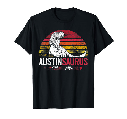 Austin Saurus Funny Personalized Dinosaur T Rex Name Boys T-Shirt