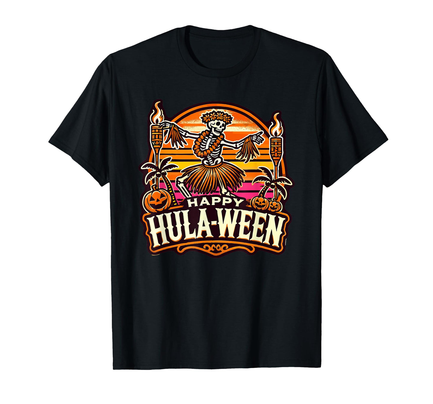 Happy Hulaween Spooky Halloween Island Skeleton Hula Dancer T-Shirt