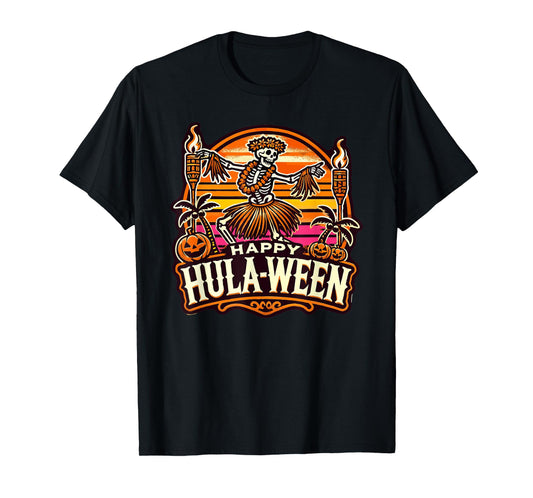 Happy Hulaween Spooky Halloween Island Skeleton Hula Dancer T-Shirt
