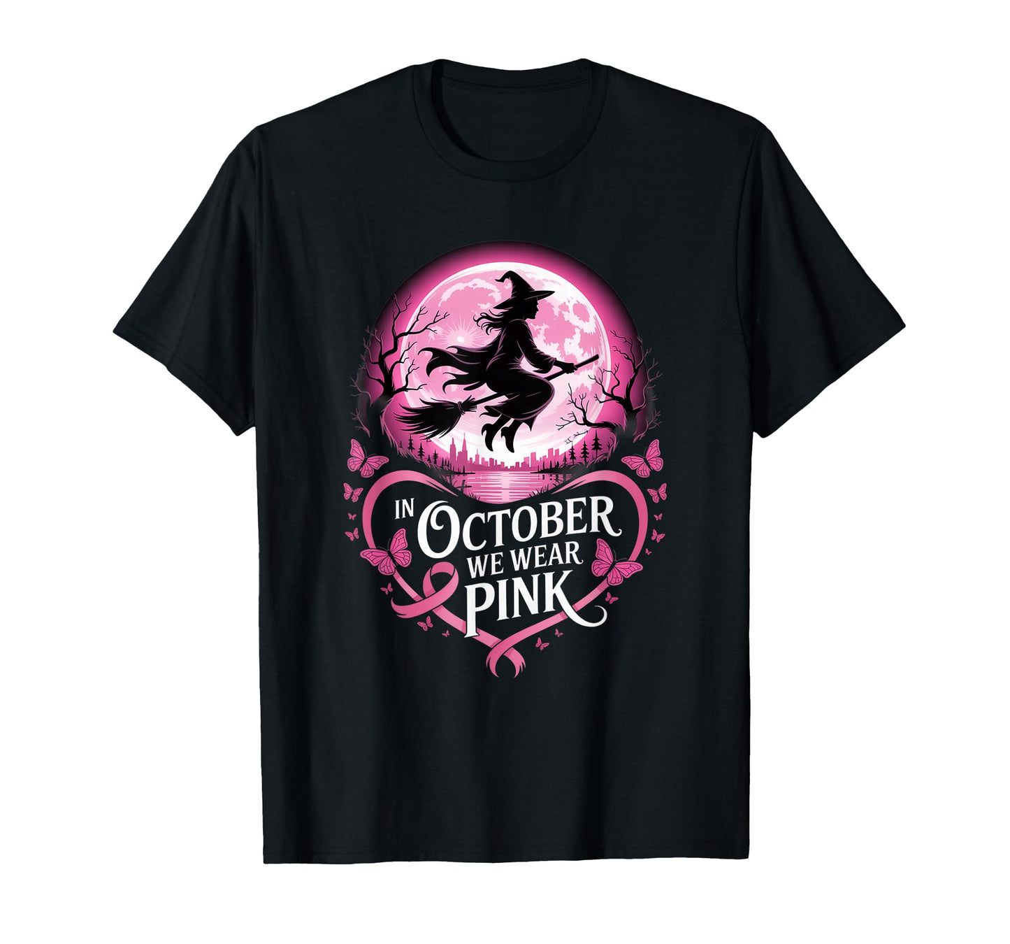 Halloween Breast Cancer Awareness October Witch T-Shirt