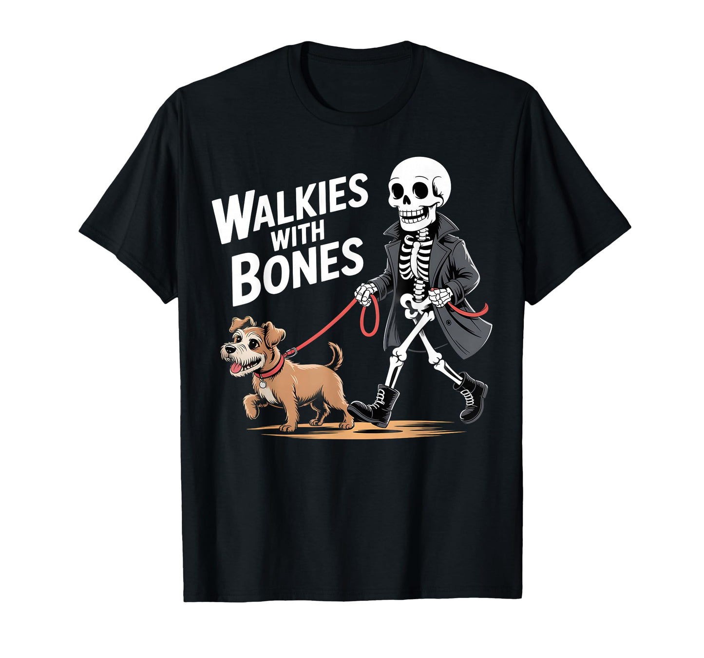 Walkies with Bones Funny Skeleton Dog Walker T-Shirt