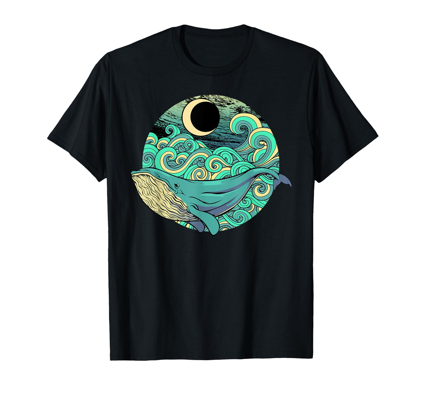 Humpback Whale Marine Life Ocean Nature Sea Blue Waves Moon T-Shirt