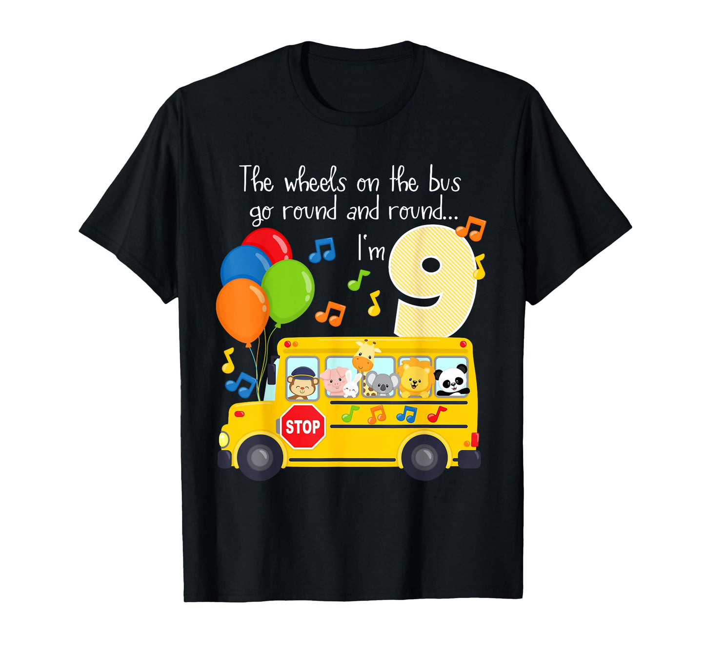 The Wheels On The Bus 9th Birthday 9 Yrs Old Family Matching T-Shirt