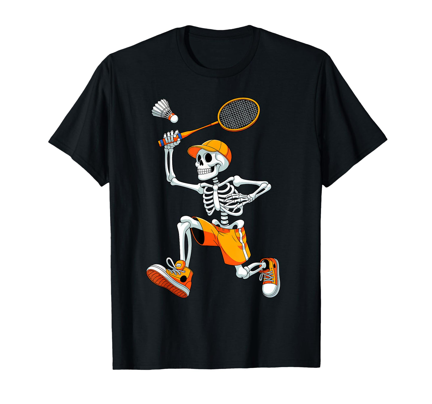 Funny Skeleton Play Badminton Halloween Costume Boys Men Kid T-Shirt