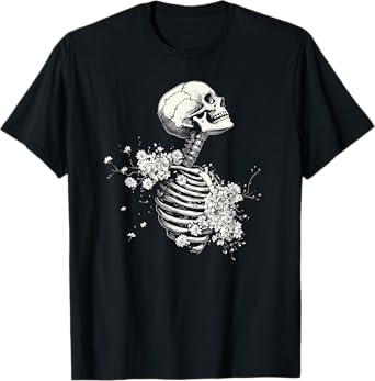 Floral Skeleton Gothic Occult Witchy Dark Creepy Design T-Shirt