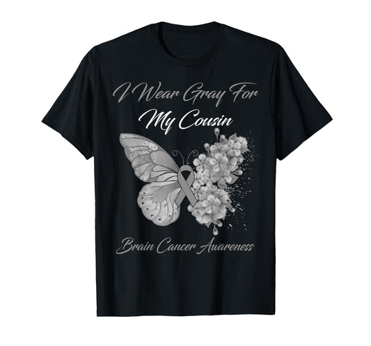 Butterfly I Wear Gray For My Cousin Brain Cancer Awareness T-Shirt