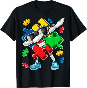 Autism Awareness Dabbing Puzzle Piece Kids Gift Boys T-Shirt