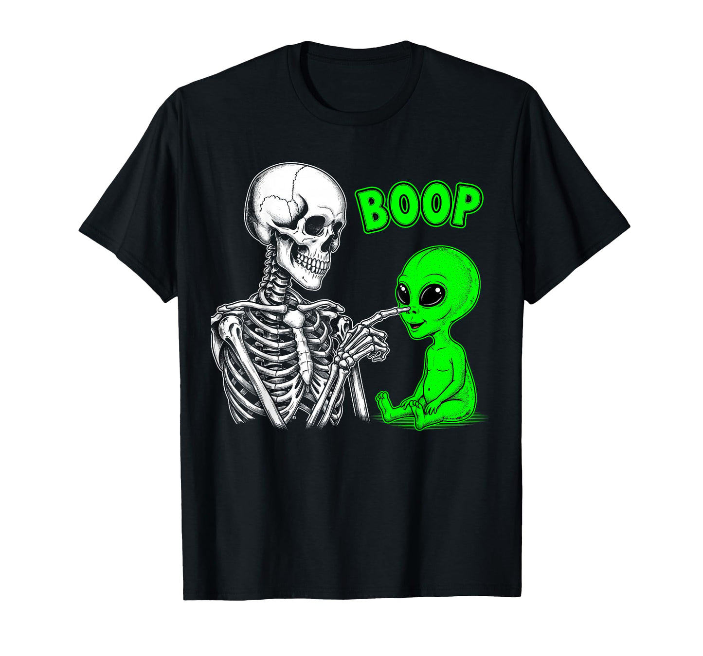 Halloween Cute Alien Boop Skeleton Hand Touch Nose Funny T-Shirt