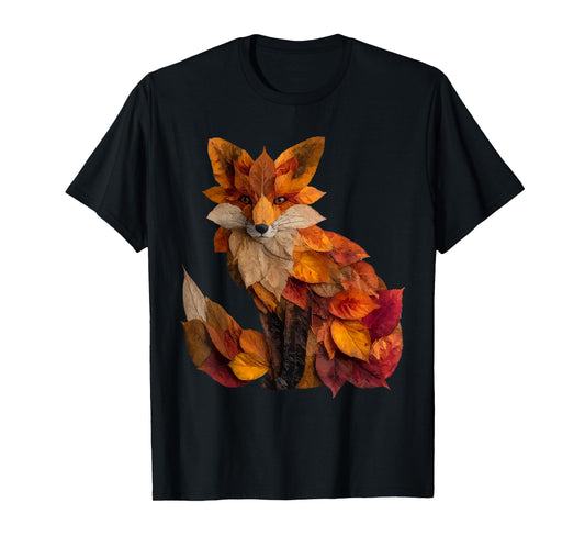 Cute Fox Autumn Leaves Artistic Animal Art Fall Aesthetic T-Shirt
