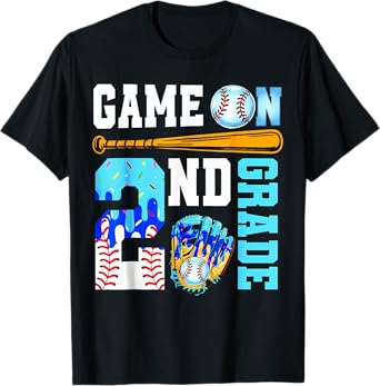 2Nd Grade Back To School Baseball Drip Ice Cream Game On T-Shirt