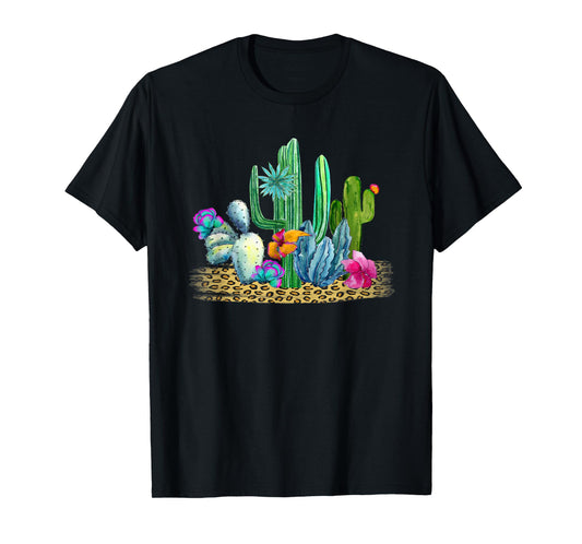Desert Cactus Leopard Print Watercolor Boho Wanderlust T-Shirt