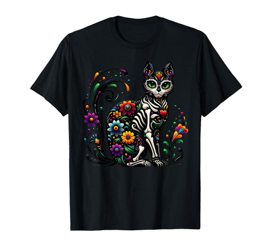 Dia De Los Muertos Cinco De Mayo Cat Sugar Skull Men Women T-Shirt