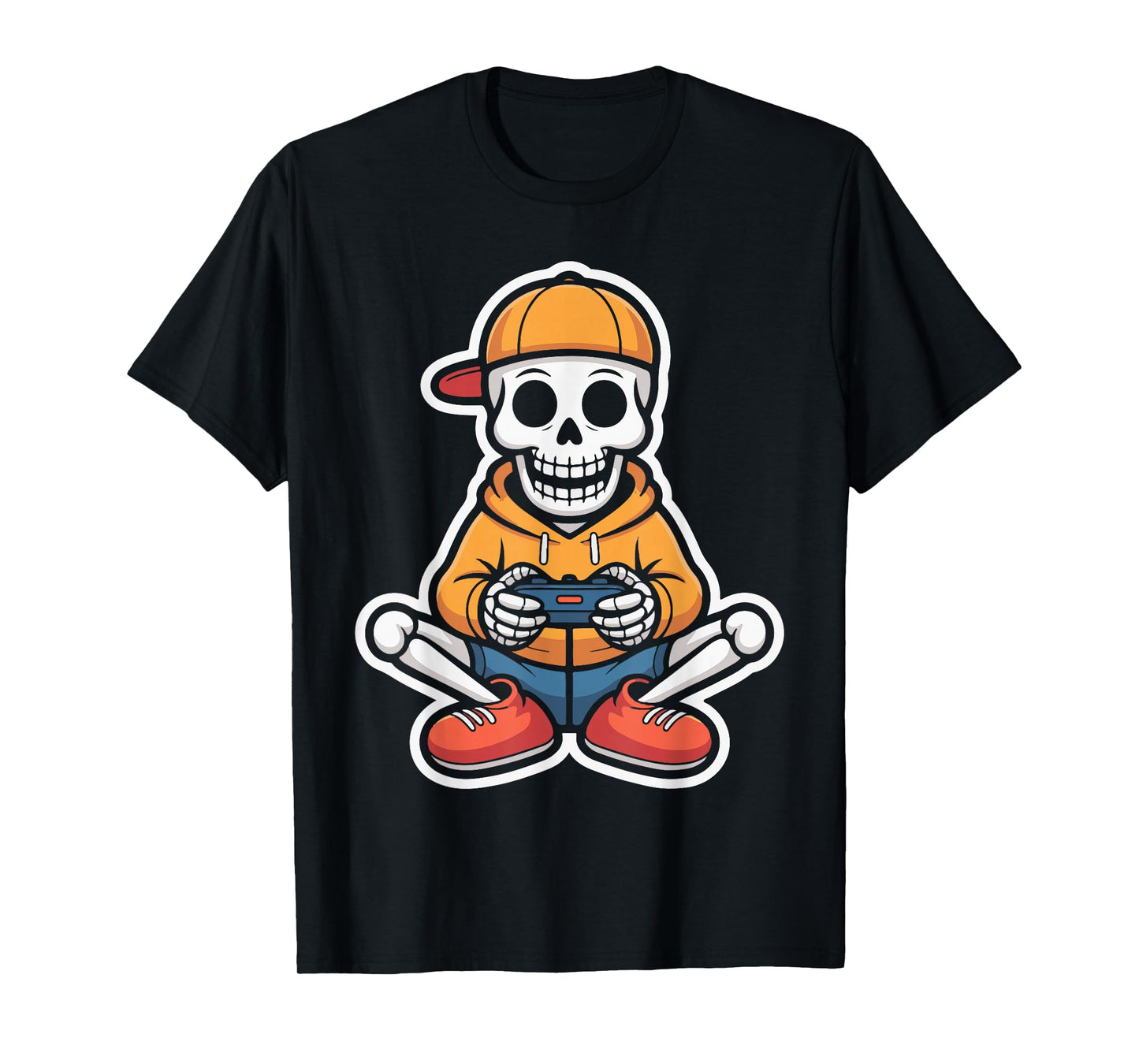 Skeleton Playing Video Game Controller Halloween Design Men T-Shirt