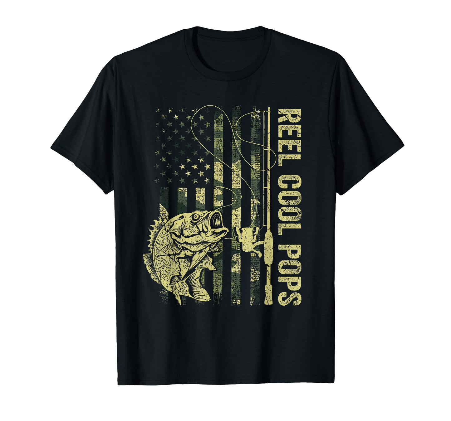 Reel Cool Pops Camouflage American Flag Fathers Day T-Shirt
