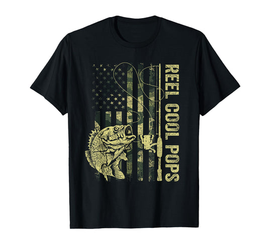 Reel Cool Pops Camouflage American Flag Fathers Day T-Shirt