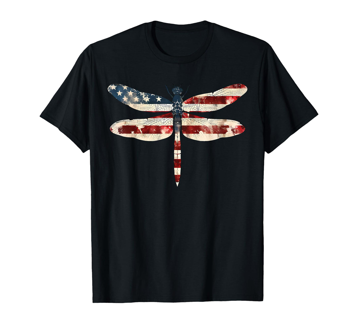 American Flag Dragonfly Patriotic 4th of July Red White Blue T-Shirt