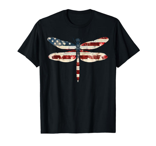 American Flag Dragonfly Patriotic 4th of July Red White Blue T-Shirt