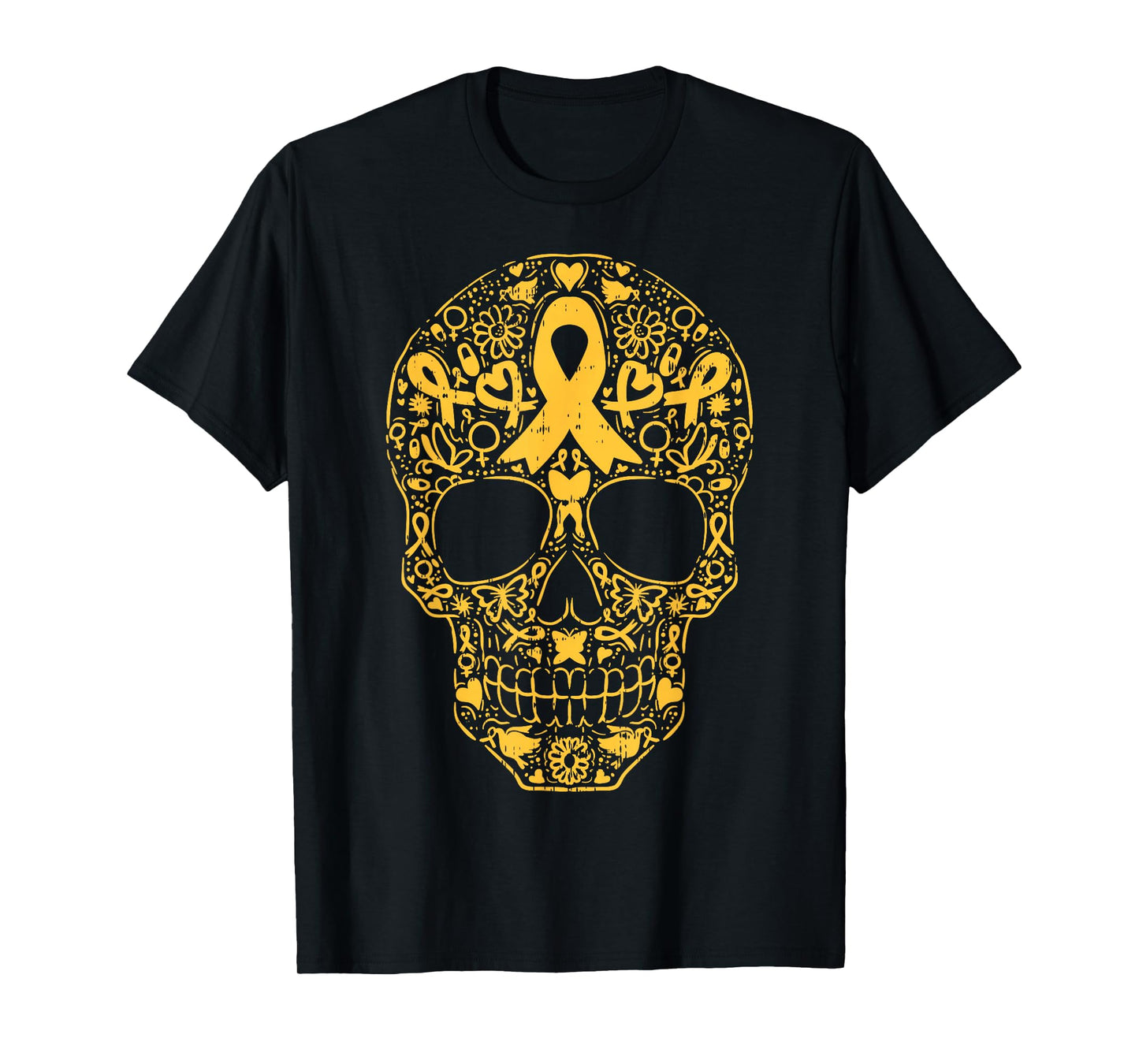 Sugar Skull Childhood Cancer Ribbon Awareness Men Women Kids T-Shirt
