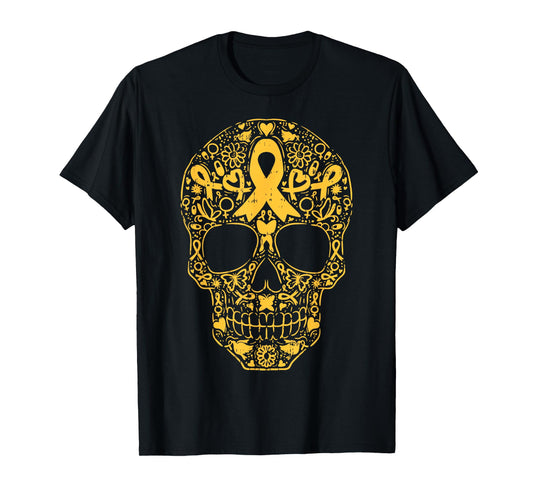 Sugar Skull Childhood Cancer Ribbon Awareness Men Women Kids T-Shirt
