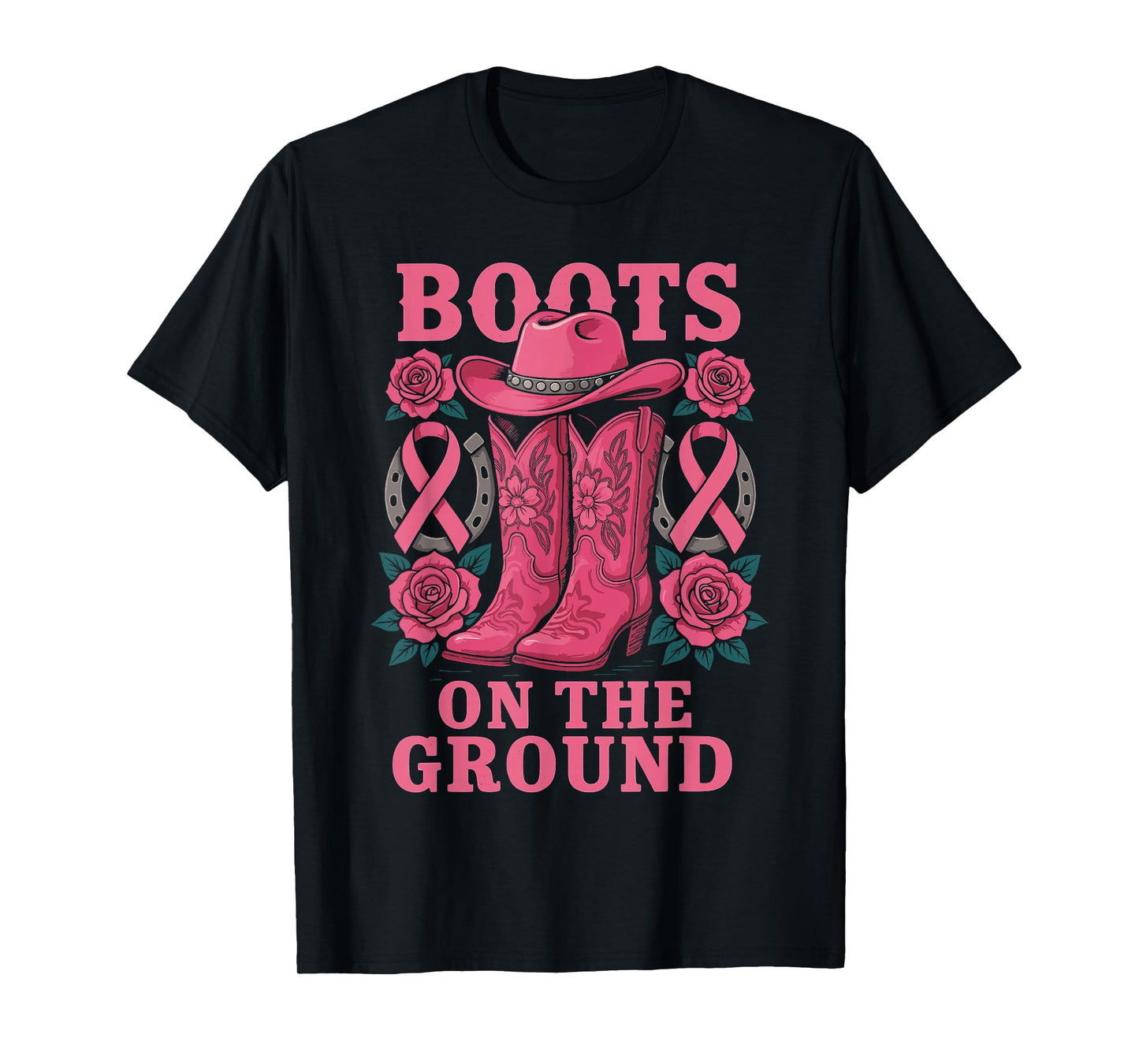 Breast Cancer Shirts for Women, Cowgirl Boots On The Ground T-Shirt