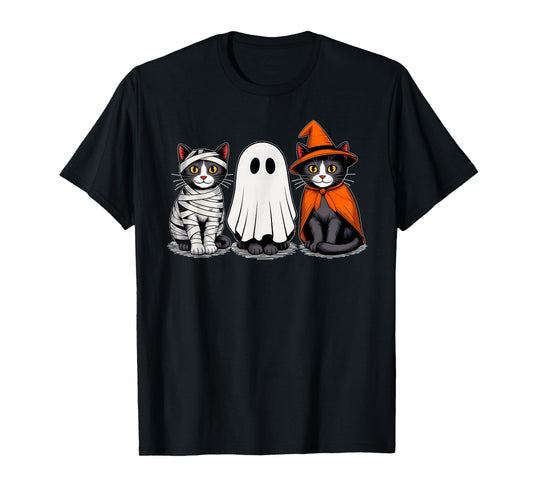 Cute Ghost Black Cat Halloween Witch Mummy Pumpkin Season T-Shirt