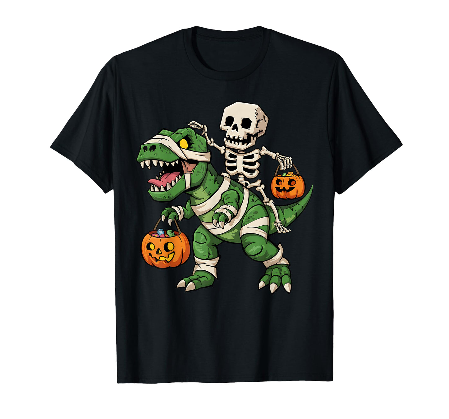 Skeleton Dinosaur T rex Boys Kids Funny Halloween Pumpkin T-Shirt