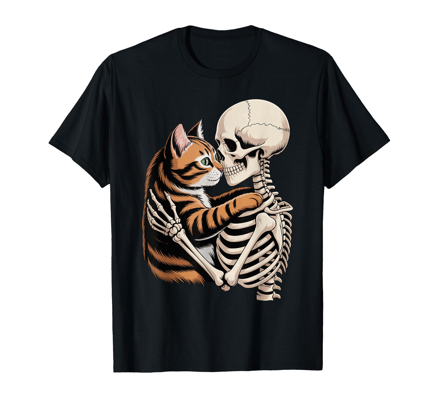 Skeleton Hugging Cat Halloween Cat Lover Cat Mom Dad T-Shirt