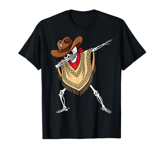 Dabbing Skeleton Cowboy Poncho Western T-Shirt