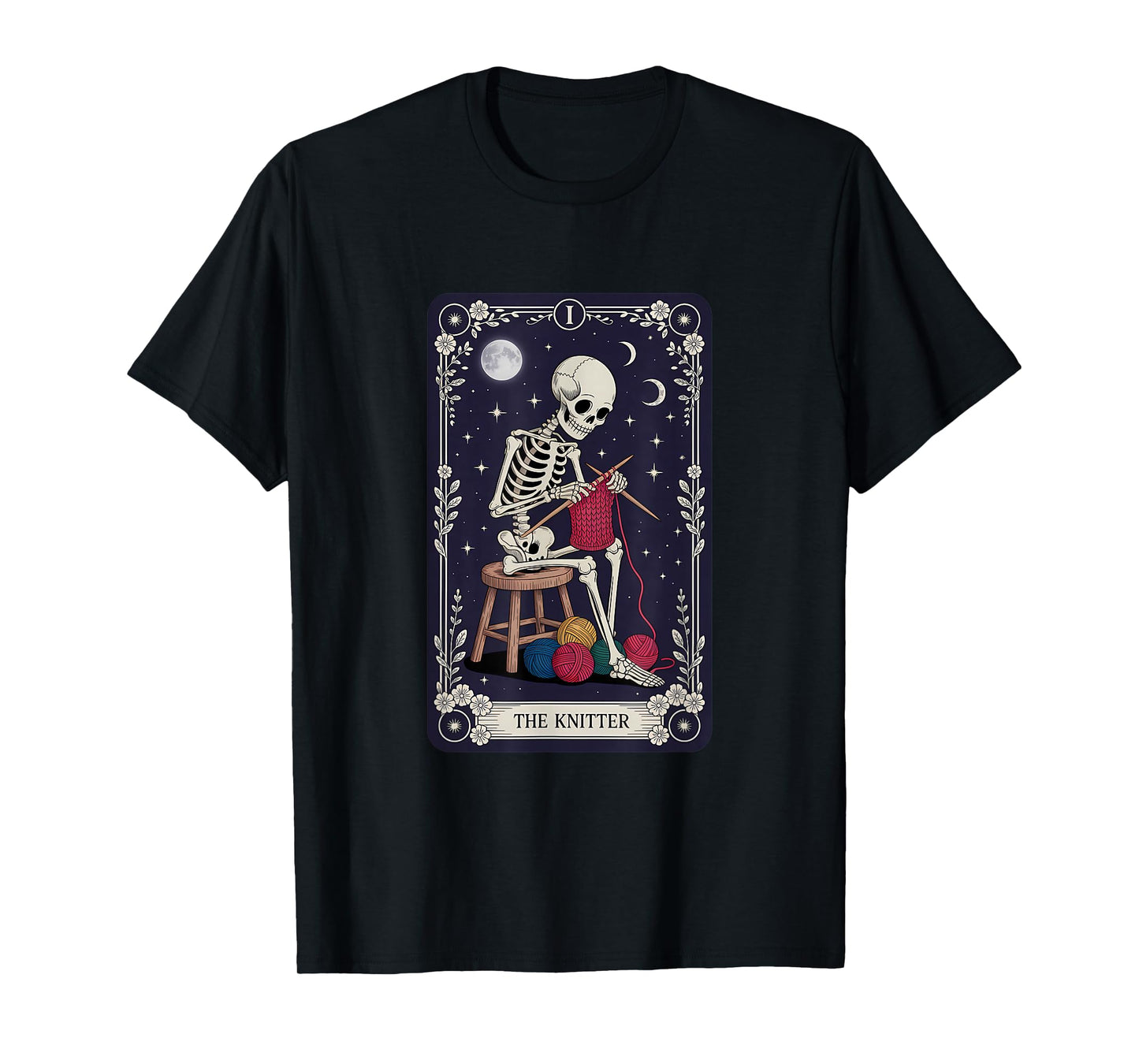 The Knitter Skeleton Tarot Design T-Shirt