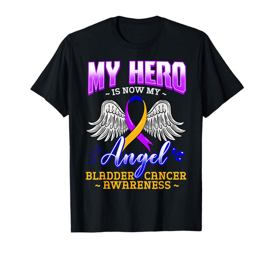 My Hero Is Now My Angel Bladder Cancer Purple Blue Yellow T-Shirt