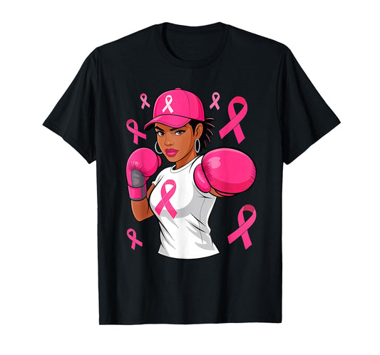 Women Black African American Fight Breast Cancer Pink Ribbon T-Shirt