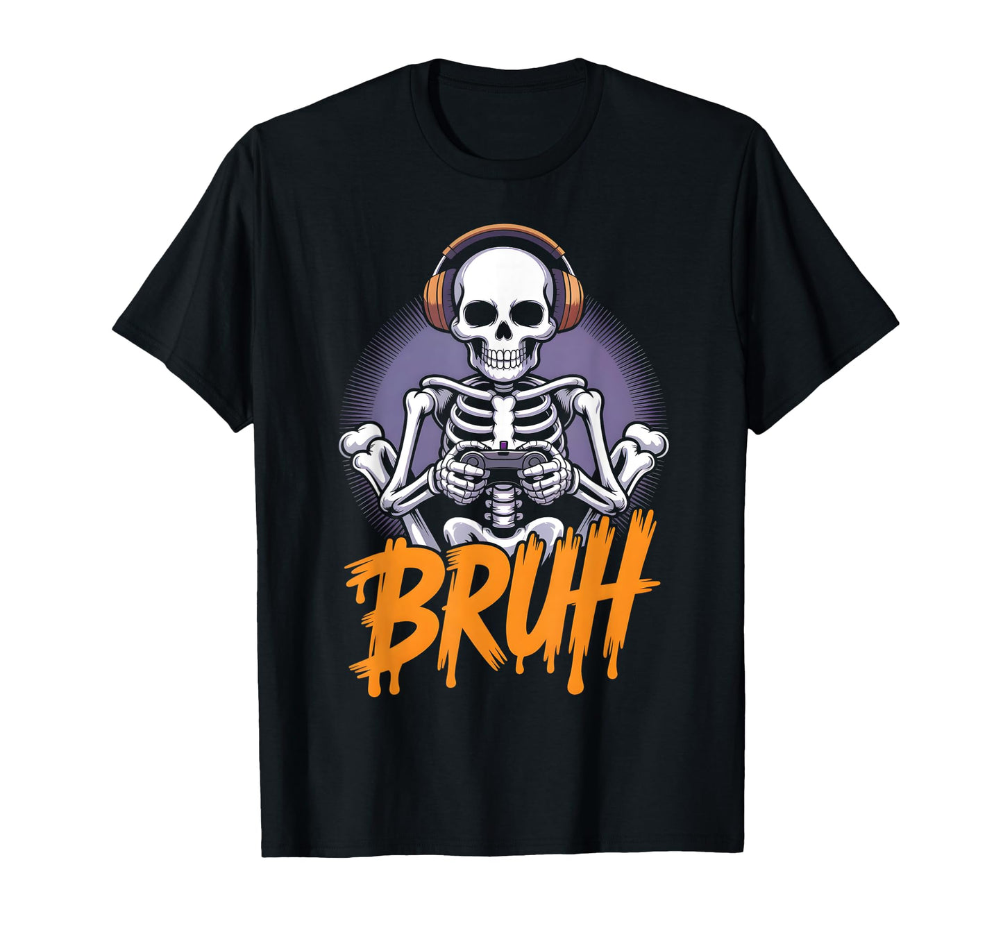Bruh Halloween Boys Kids Gamer Mens Skeleton Video Gaming T-Shirt