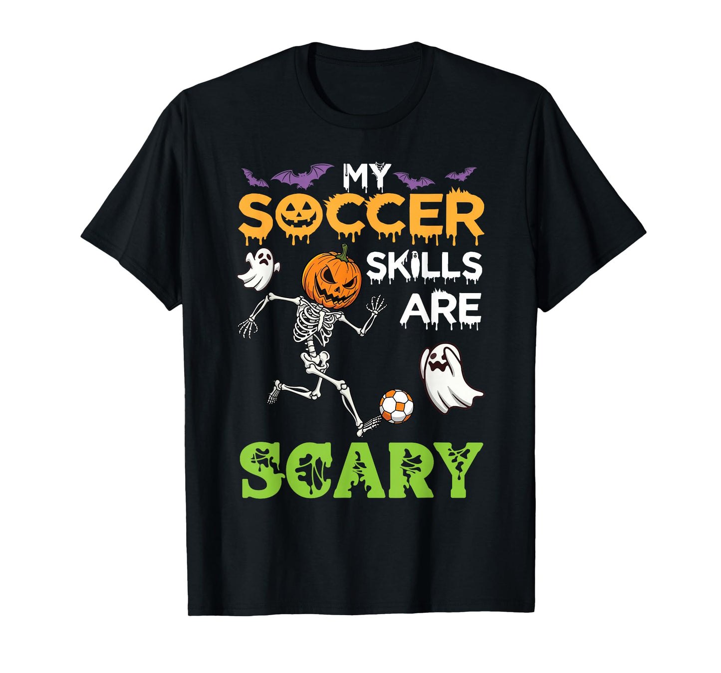 My Soccer Skills are Scary Funny Halloween Pumpkin Skeleton T-Shirt