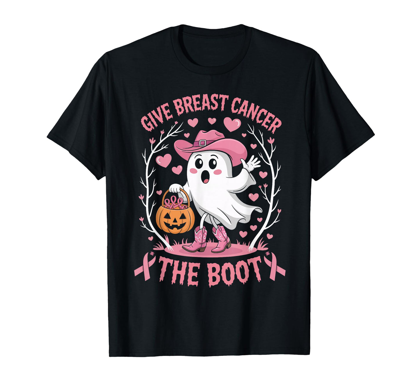 Give Breast Cancer The Boot Ghost Cowgirl Cancer Awareness T-Shirt