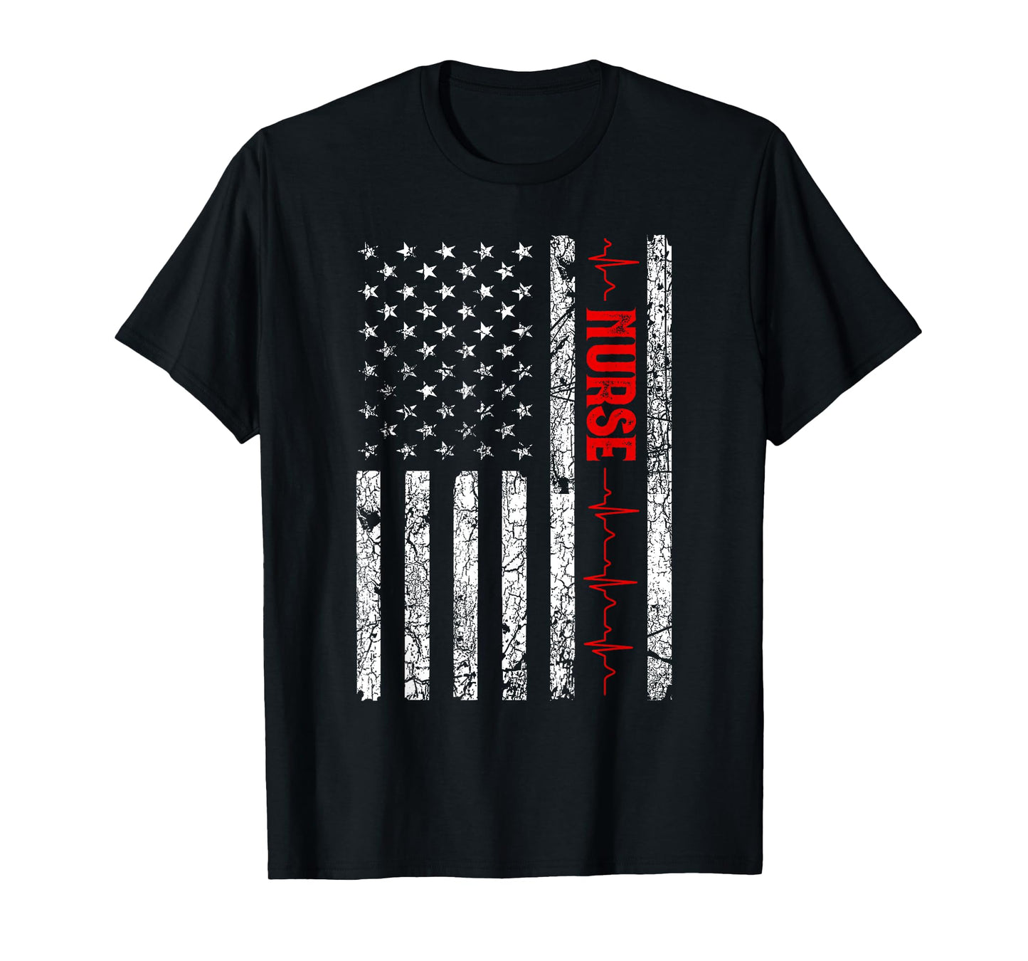 USA Flag Nurse Vintage Patriotic Nurse American Flag T-Shirt - Women's Classic Fit Black Crew Neck Short Sleeve T-Shirt - Small