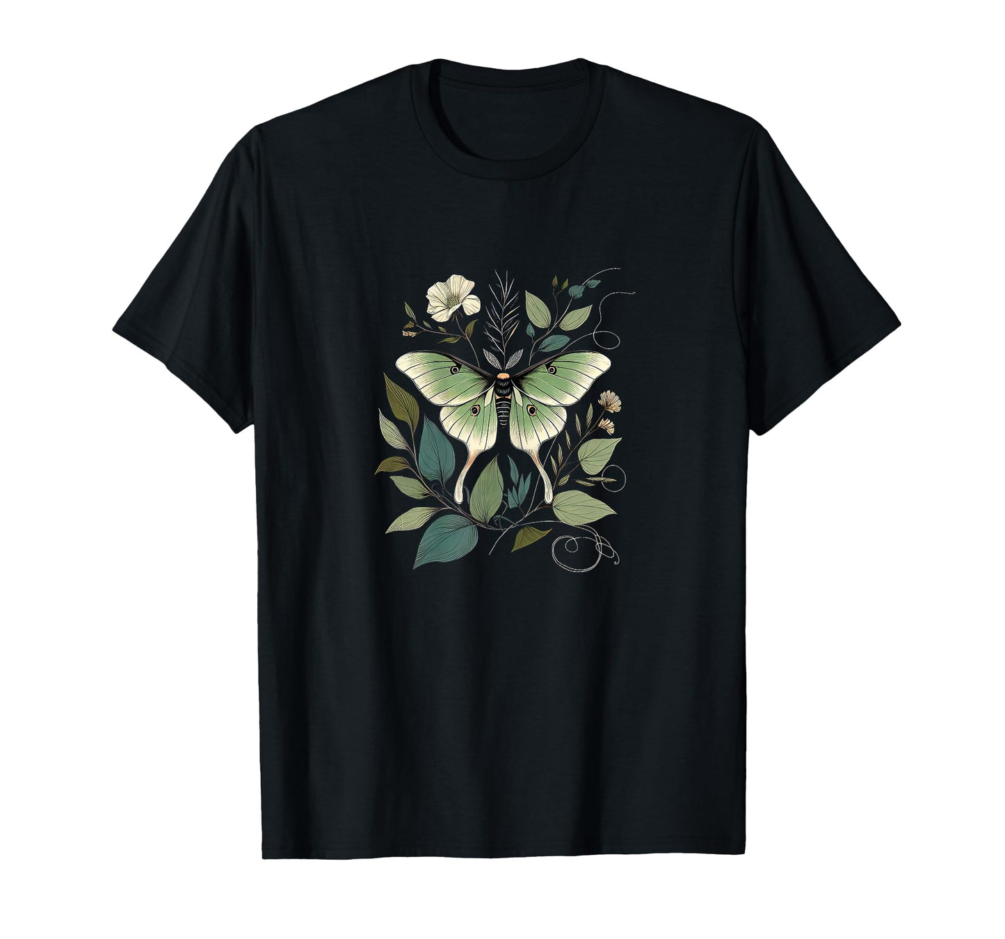 Women's Luna Moth With Moonflower Vine Artisan Boho Fashion T-Shirt