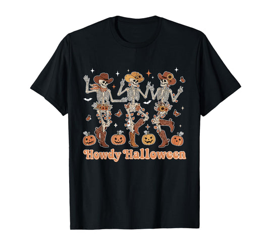 Cowboy Skeleton Dancing Howdy Halloween Western Cowgirl T-Shirt