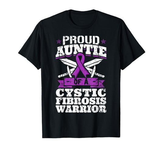 Proud Auntie Of A Cystic Fibrosis Warrior Awareness Ribbon T-Shirt