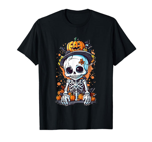 Cute Skeleton Pumpkin Halloween Spooky Fall Autumn Skull T-Shirt