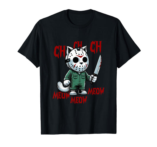 Funny Cat Horror Movies Cute Halloween for Cat Kitty Lovers Men Women T-Shirt