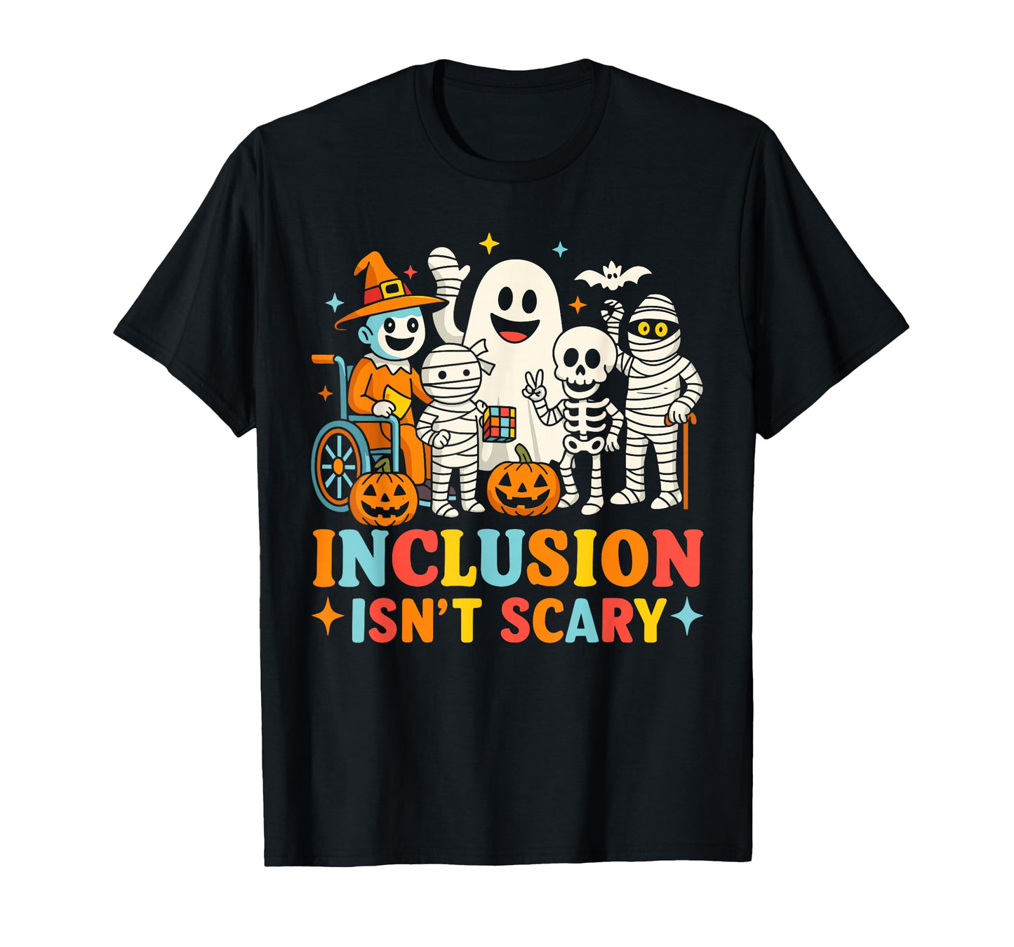 Inclusion Isn't Scary Teacher Skeleton Ghost Cute Halloween T-Shirt