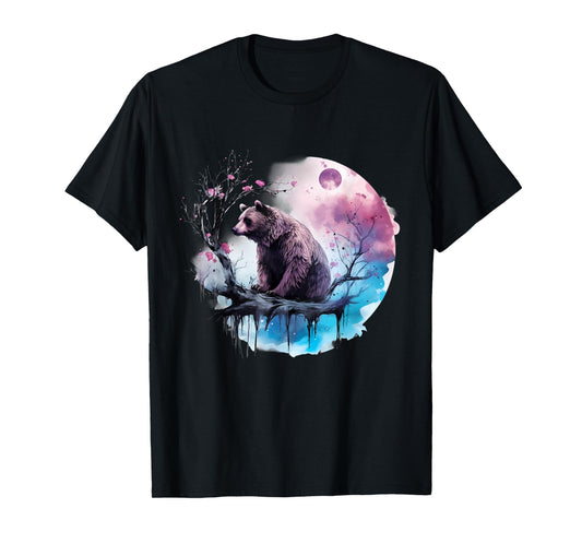 Bear Moon Artwork Motif Animal Art Forest Nature Wildlife T-Shirt