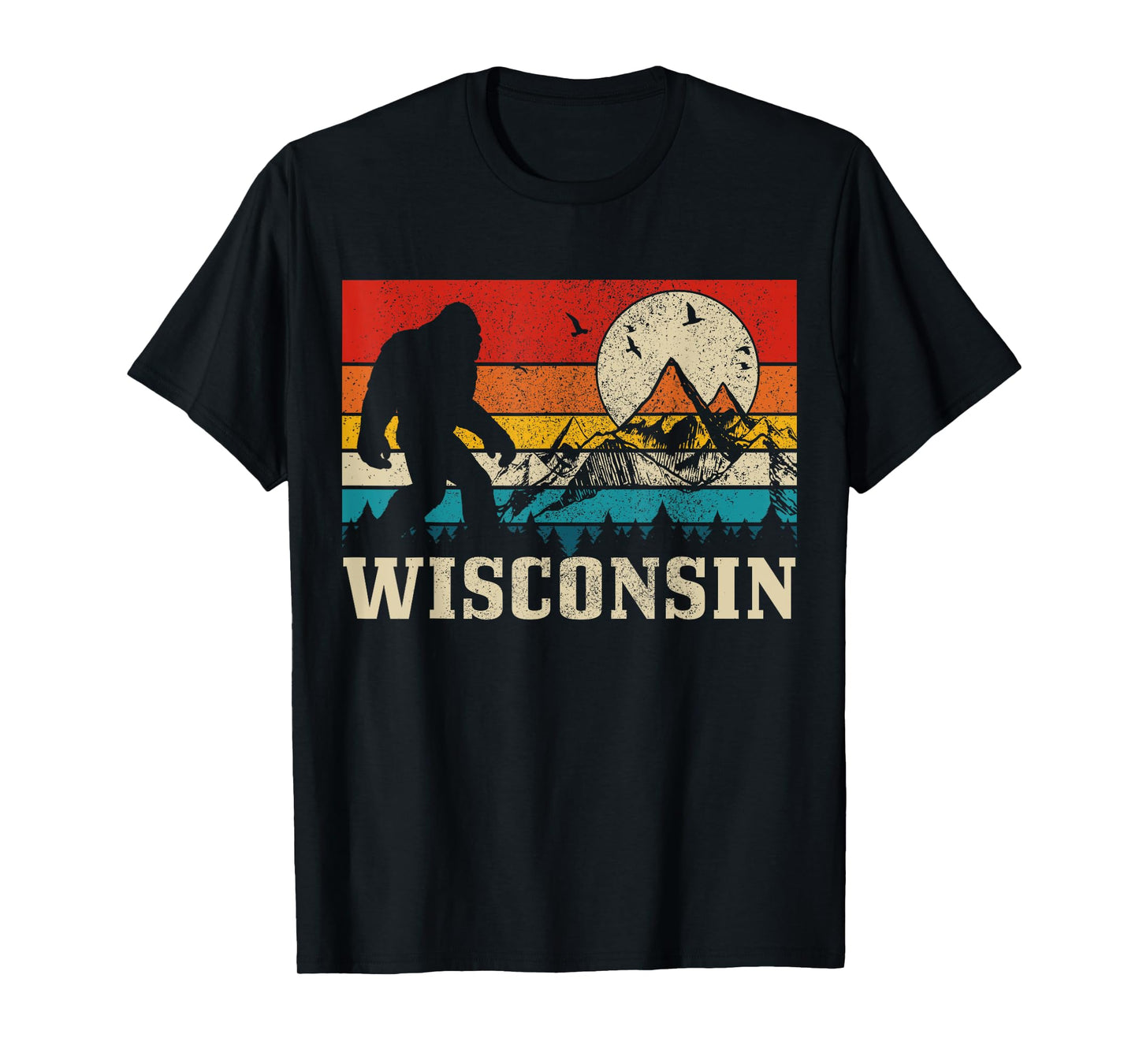 Wisconsin Bigfoot Vintage Mountains Hiking Hunter Gift T-Shirt