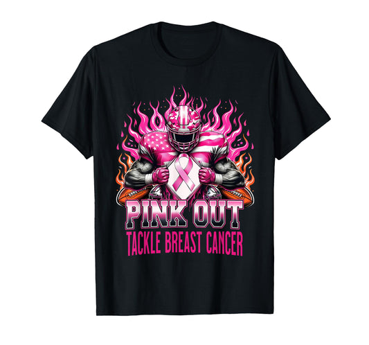 Pink Out Tackle Football Breast Cancer Awareness Men Boys T-Shirt