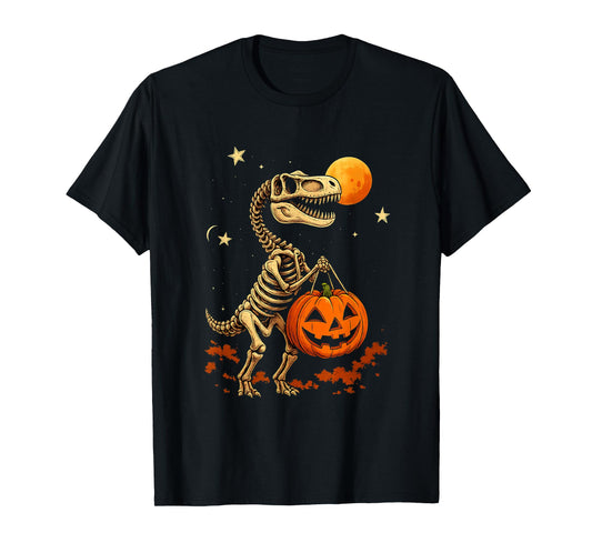 Dinosaur Skeleton Pumpkin Funny Halloween Costume T-Shirt