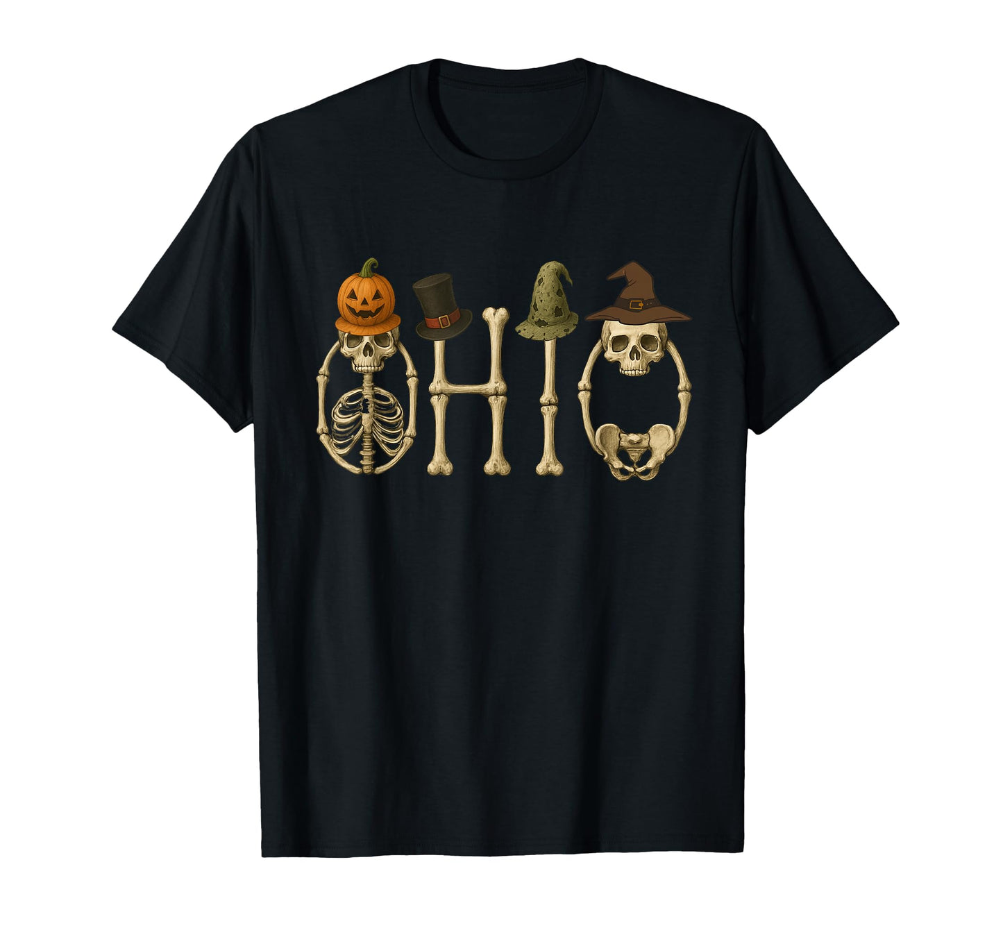 O-H-I-O Skeleton, Zombie, Witch and Pumpkin Halloween Funny T-Shirt